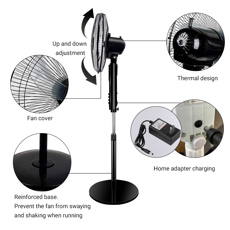 16 inci 5-Blade Oscillating Adjustable Standing Pedestal Solar Fan