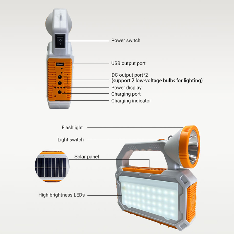 Lampu senter darurat portabel yang dapat diisi ulang senter surya USB untuk memancing berkemah