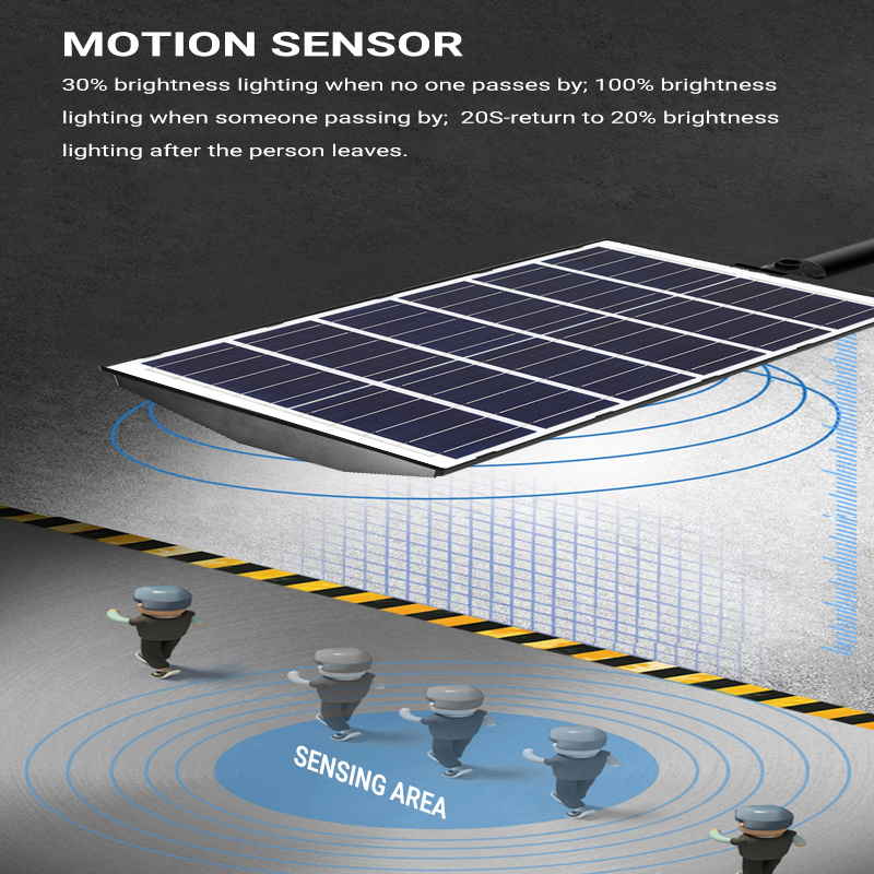Sensor Gerak Lampu Jalan Tenaga Surya Lumen Tinggi 100w 200w 300w Semua dalam Satu Lampu Jalan Tenaga Surya Led